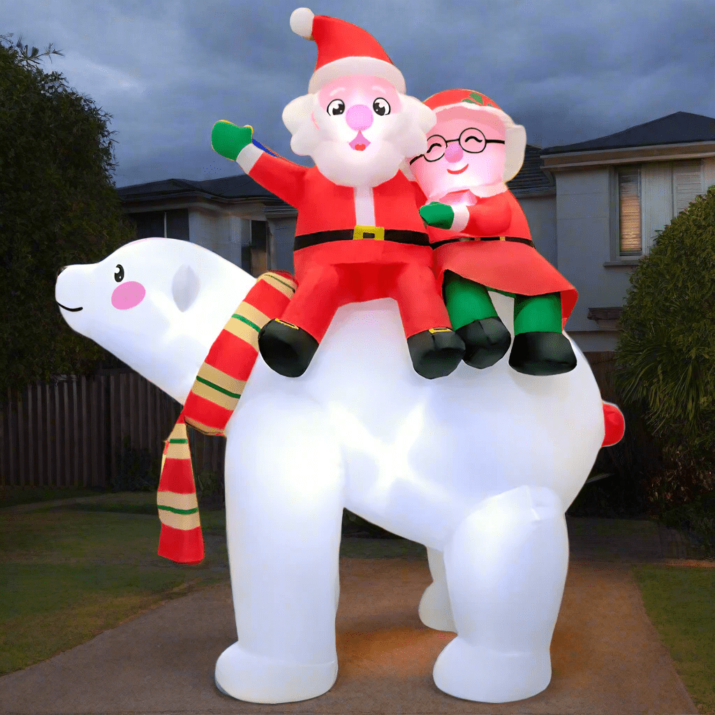 Santa and Mrs Claus Riding Polar Bear Inflatable - 180cm
