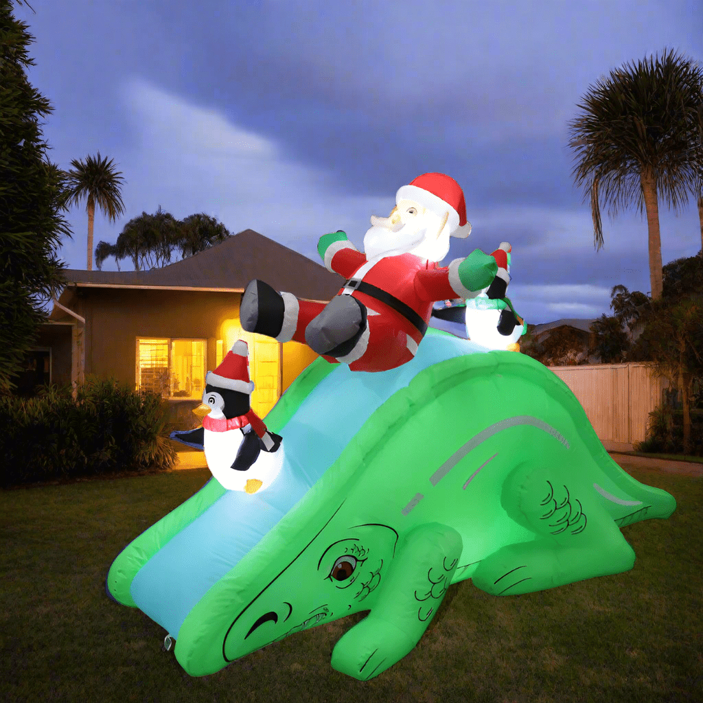 Santa and Penguin Slide on Dinosaur Inflatable - 210cm