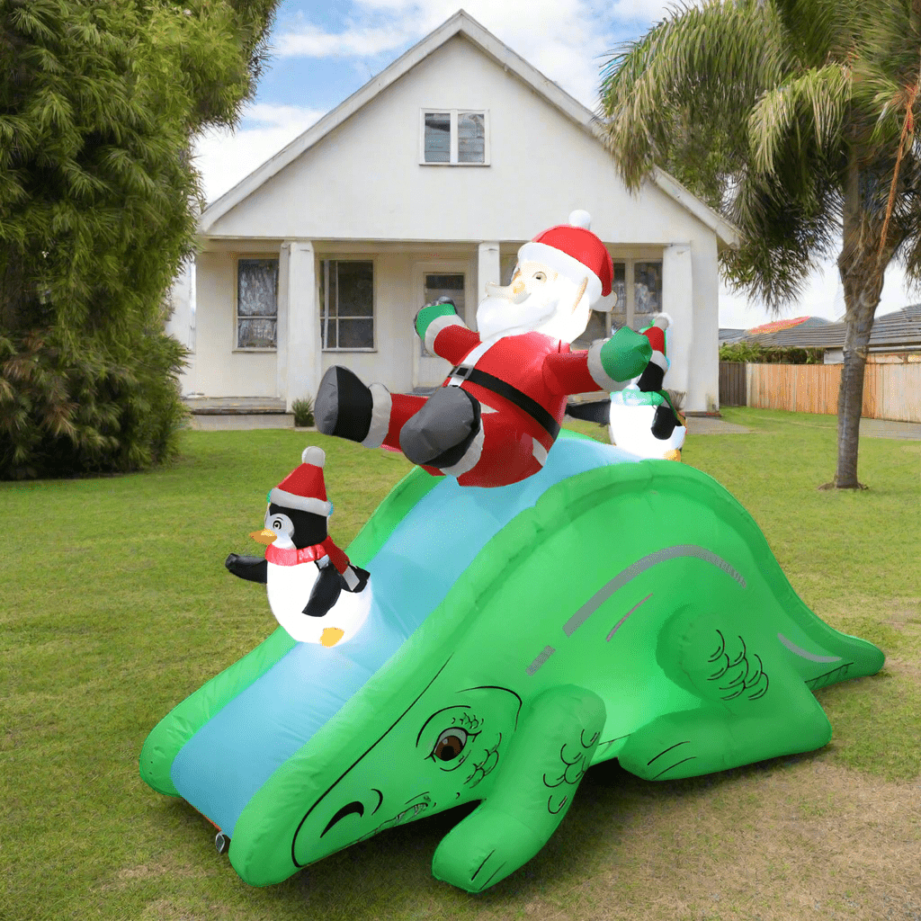 Santa and Penguin Slide on Dinosaur Inflatable - 210cm