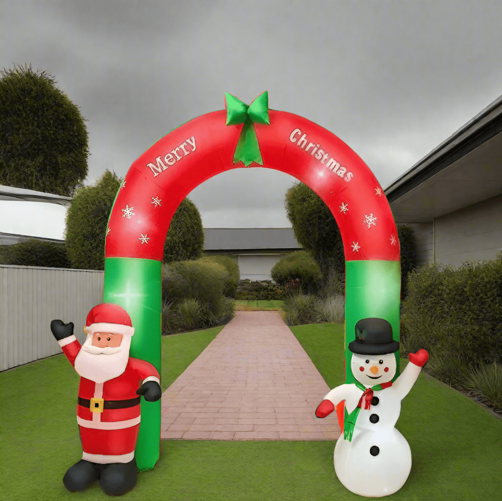 Santa and Snowman with Merry Christmas Archway Inflatable - 240cm
