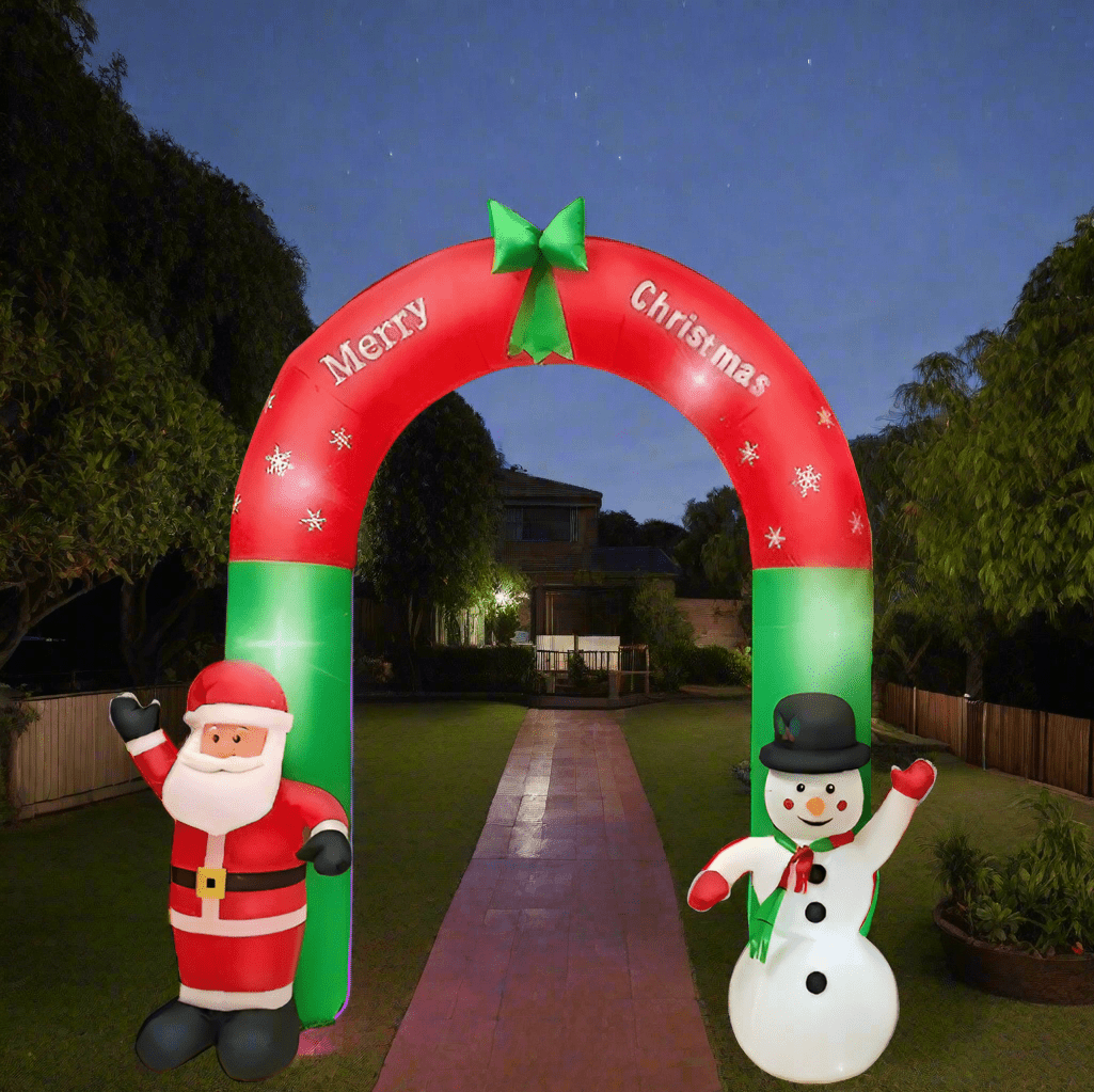 Santa and Snowman with Merry Christmas Archway Inflatable - 240cm