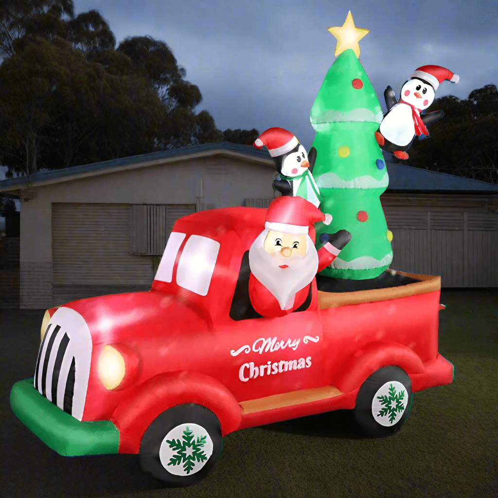 Santa Delivery Truck with Tree and Penguins Inflatable - 210cm