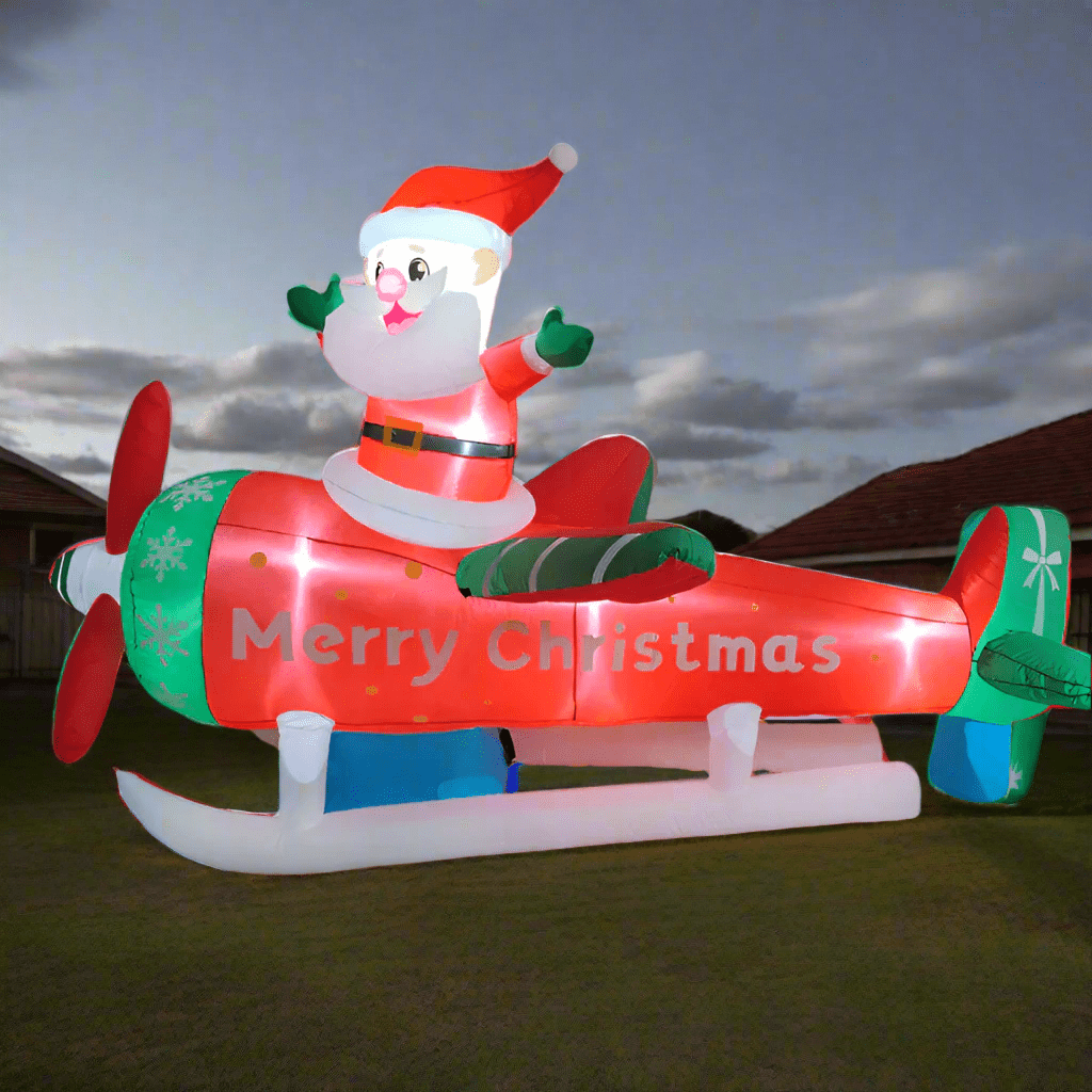 Santa Flying a Christmas Aeroplane Inflatable - 270cm