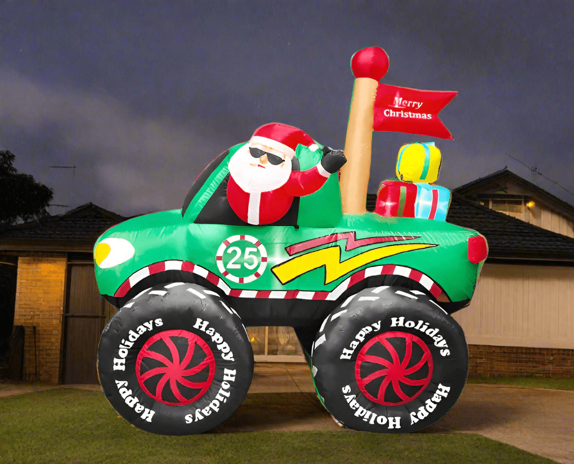 Santa in Monster Truck with Presents Inflatable - 180cm