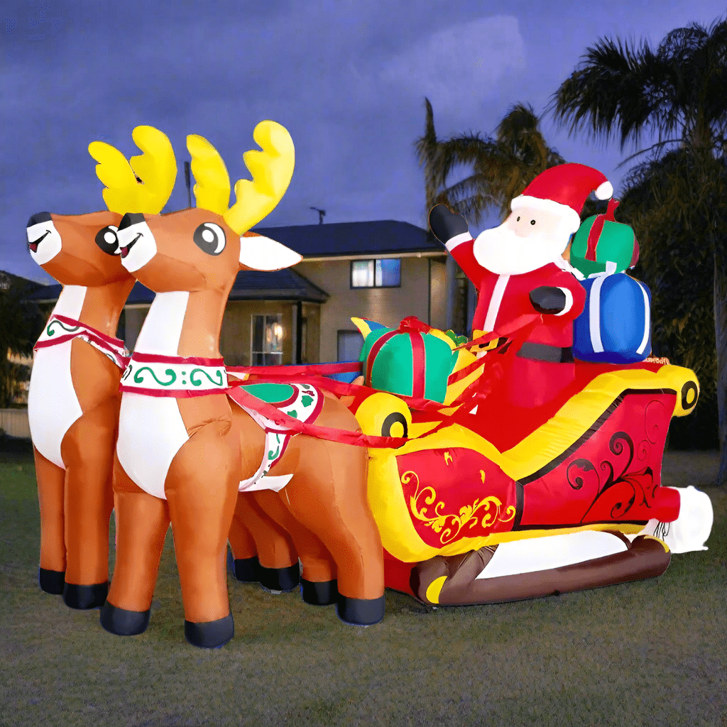 Santa in Sleigh with Reindeer Inflatable - 210cm