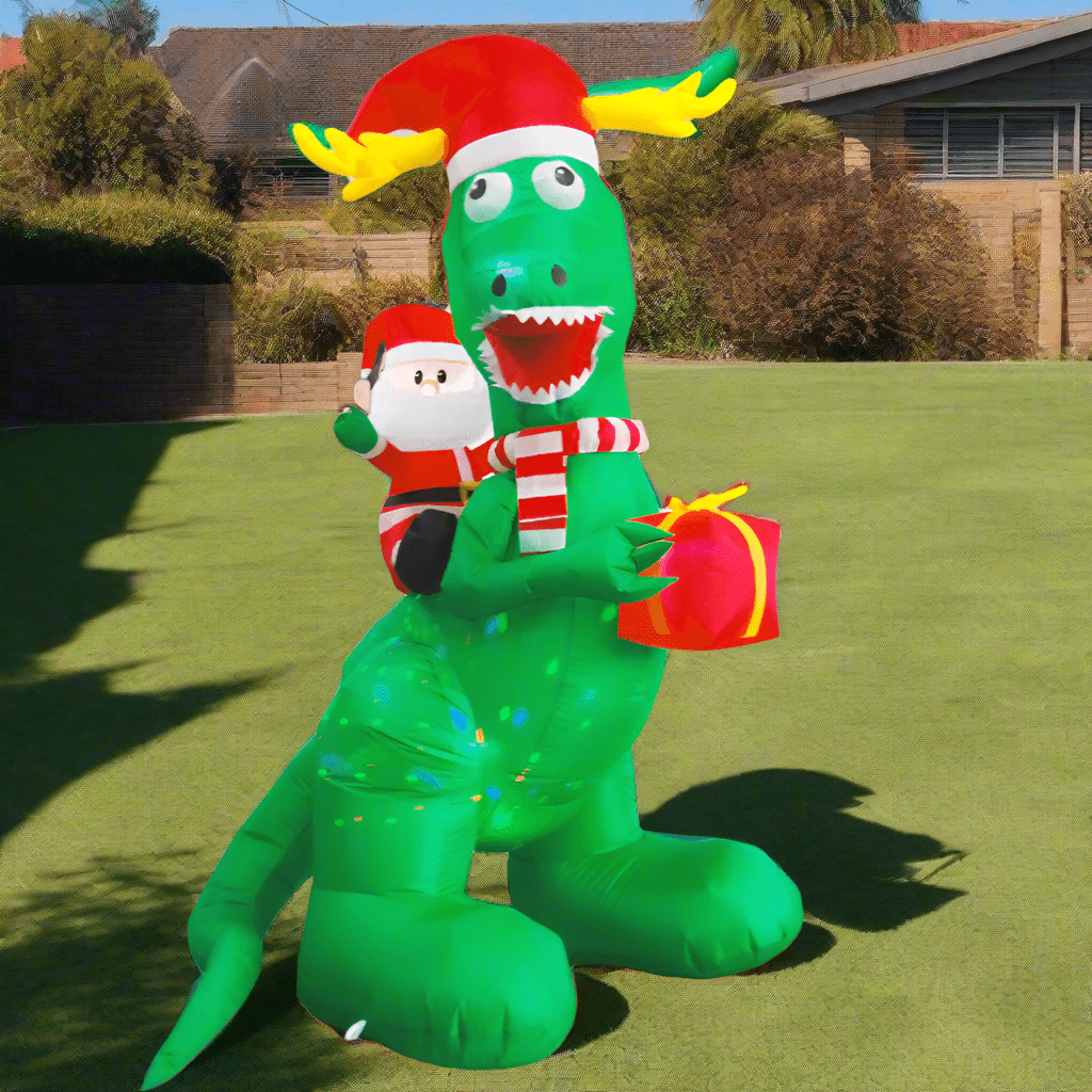 Santa Riding Dinosaur with Gift Inflatable - 240cm