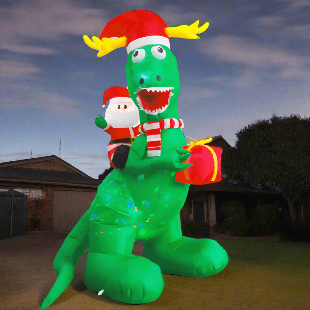 Santa Riding Dinosaur with Gift Inflatable - 240cm