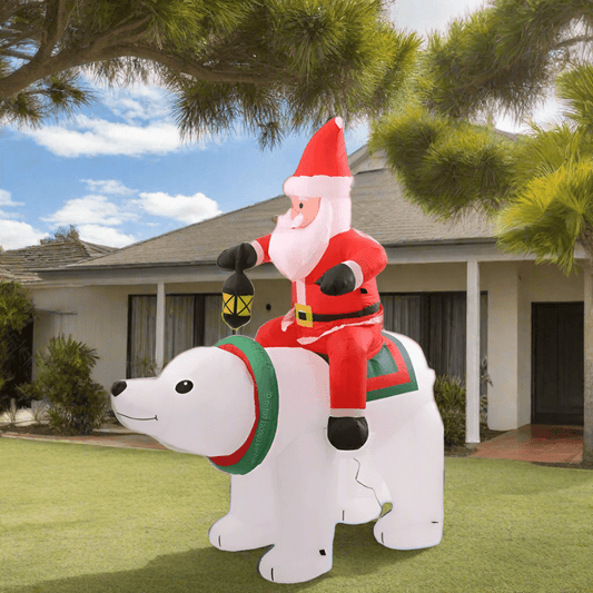 Santa Riding Polar Bear with Lantern - 175cm