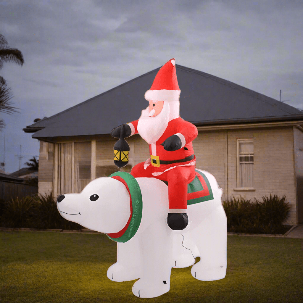 Santa Riding Polar Bear with Lantern - 175cm