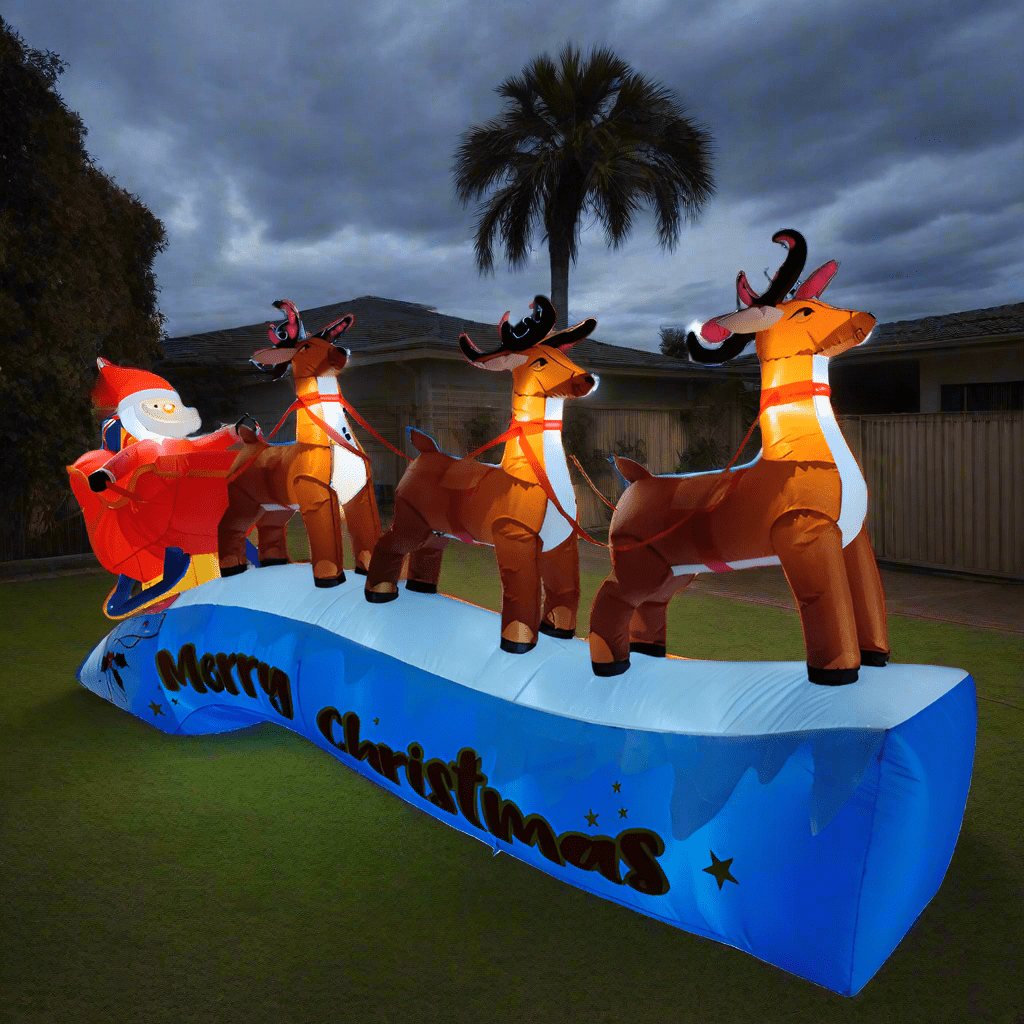 Santa Sleigh with Three Reindeer Inflatable – 360cm