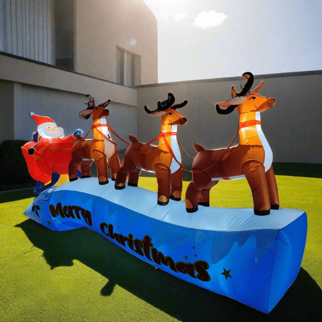 Santa Sleigh with Three Reindeer Inflatable – 360cm