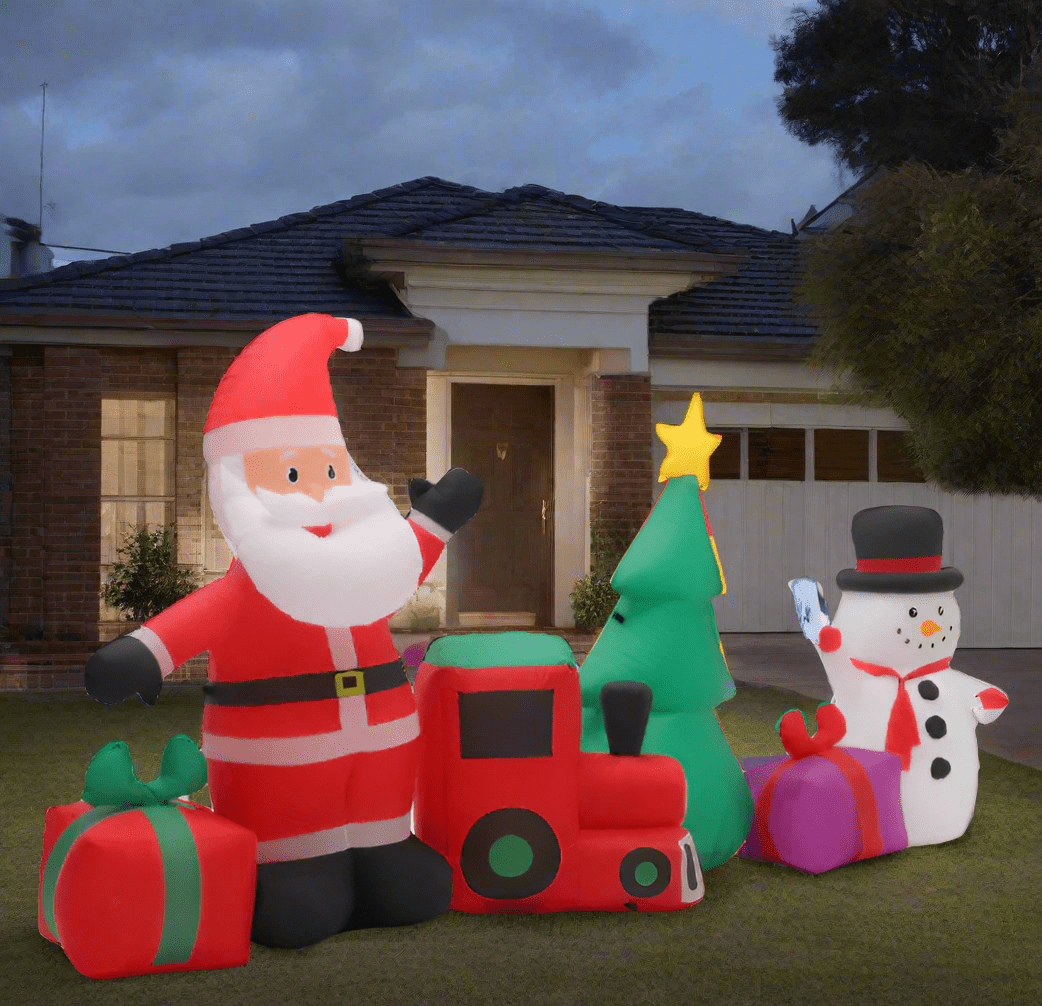 Santa, Snowman, Train & Gift Scene Inflatable - 270cm