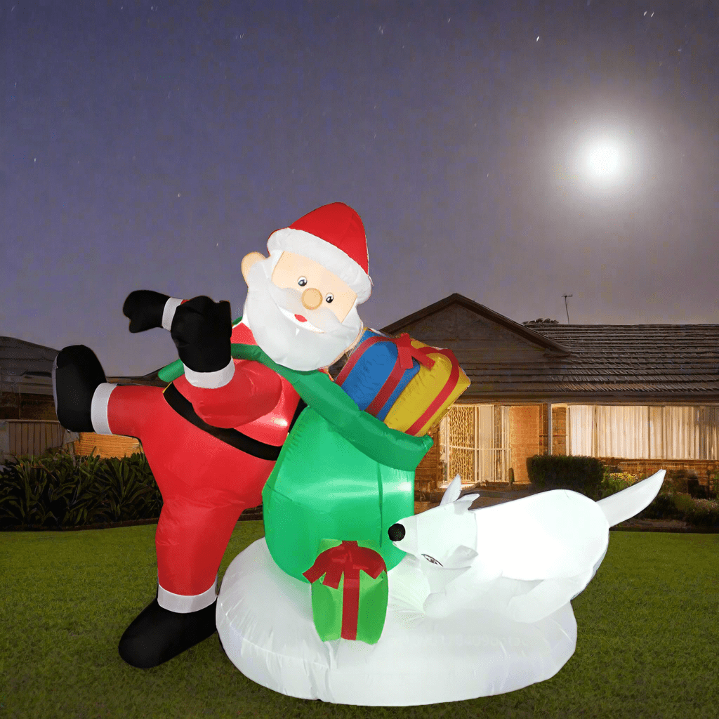 Santa with Gifts and Naughty Dog Inflatable - 210cm