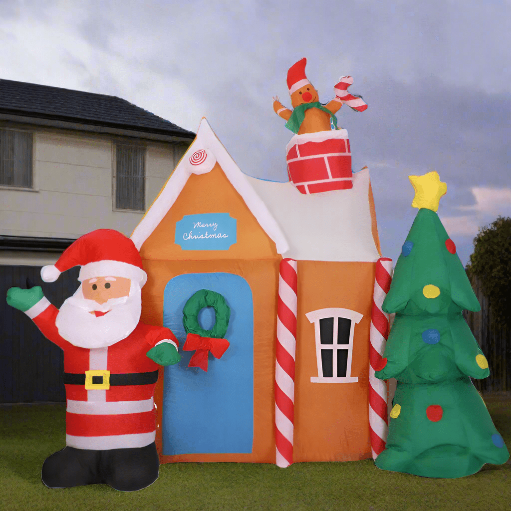 Santa with Gingerbread House Scene Inflatable - 180cm