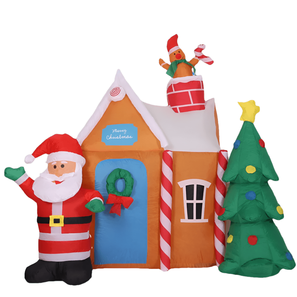 Santa with Gingerbread House Scene Inflatable - 180cm