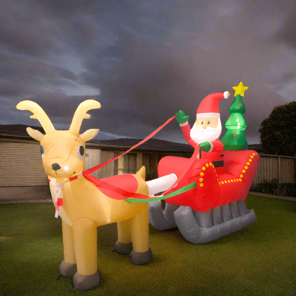 Santa with Reindeer Sleigh and Tree Inflatable - 240cm