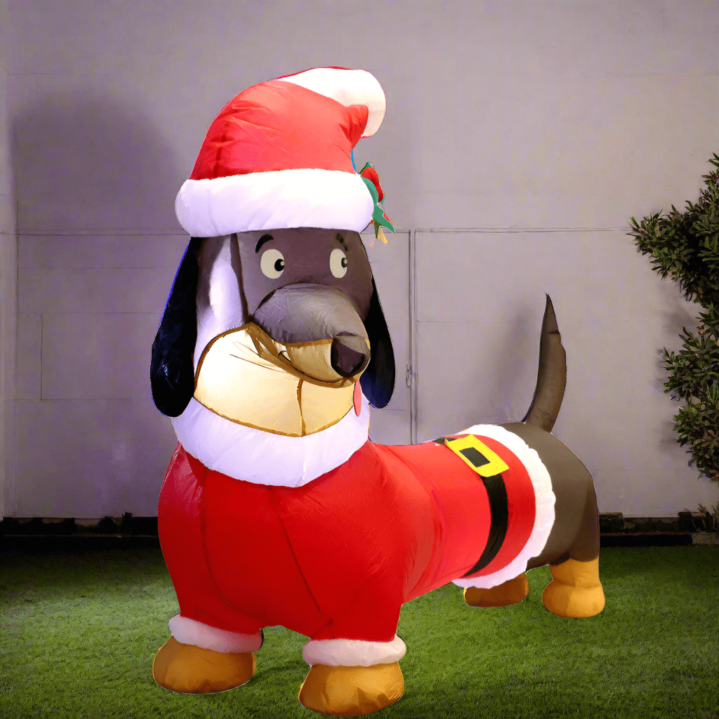 Santas Dachshund Festive Helper Inflatable - 150cm
