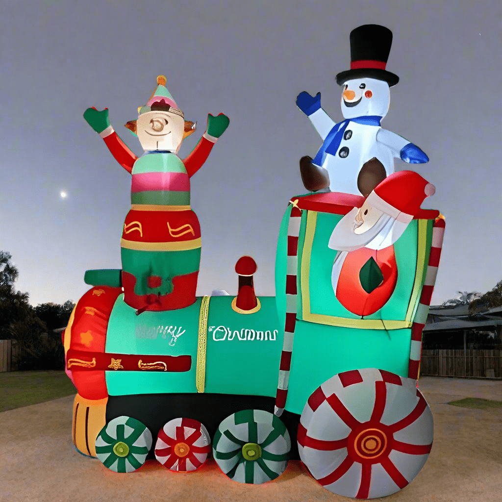 Santa's Train with Elf and Snowman Inflatable - 180cm