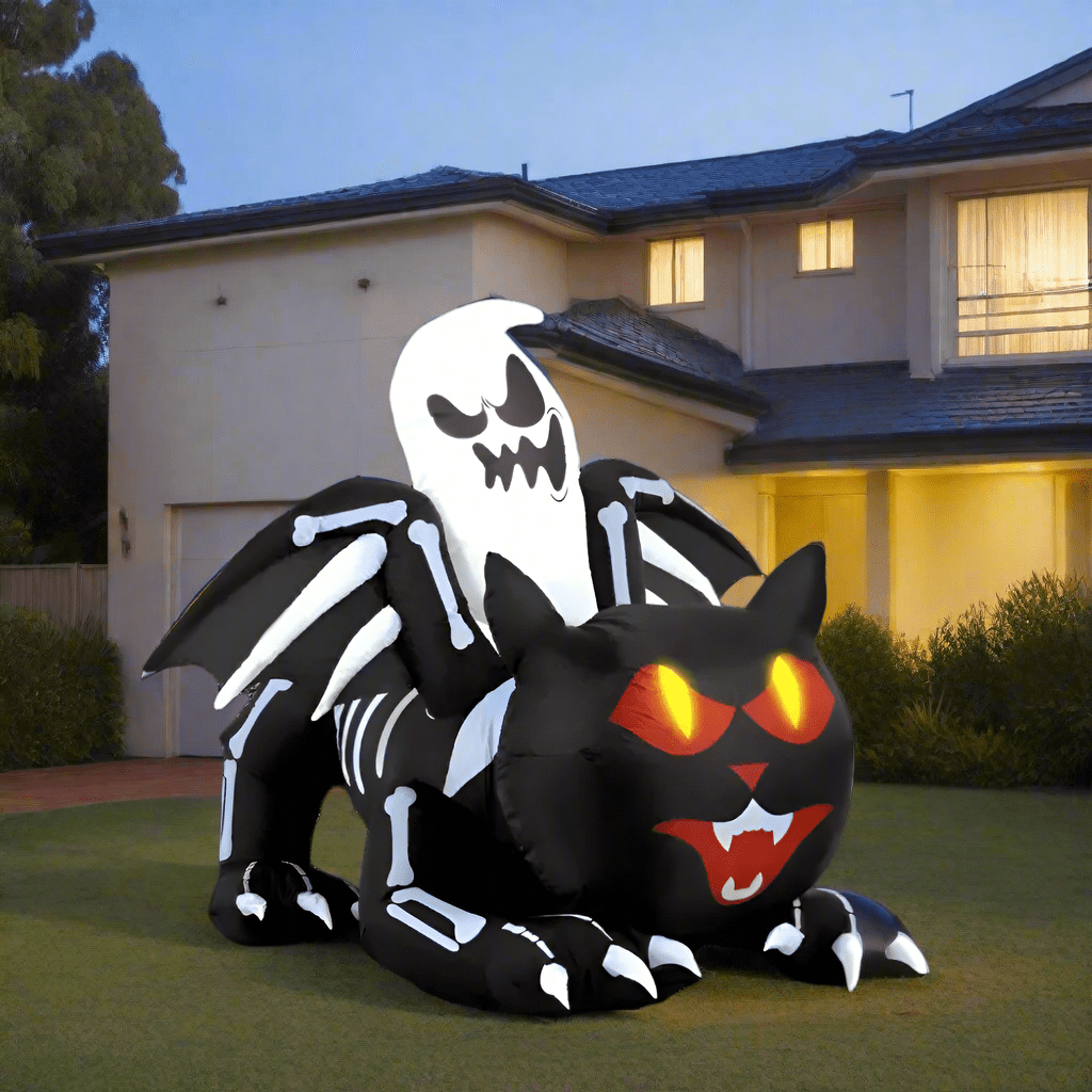 Skeleton Halloween Cat with Ghost Rider - 150cm
