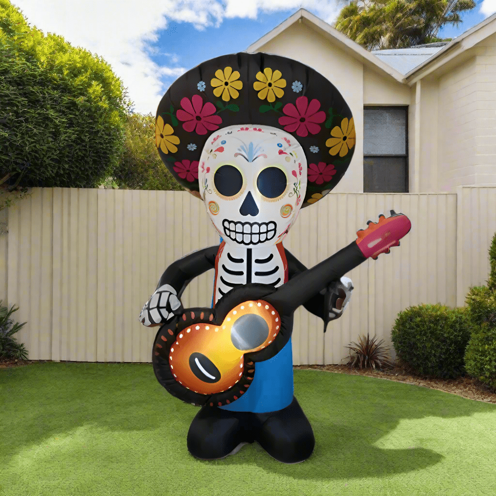 Skeleton with Sombrero and Guitar Inflatable - 180cm