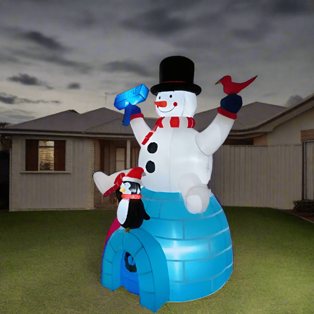 Snowman and Penguin on Igloo Inflatable - 180cm