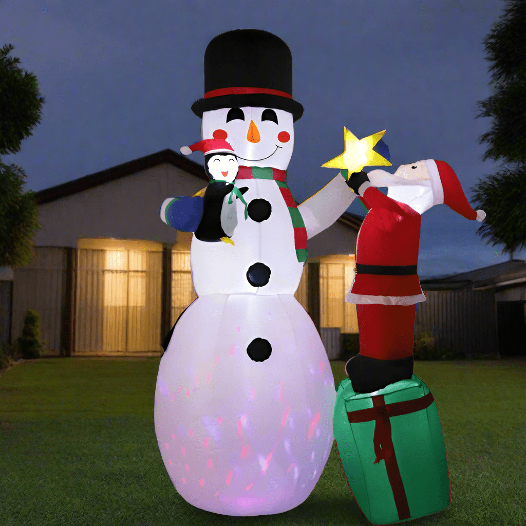 Snowman, Santa and Penguin Inflatable Scene - 240cm