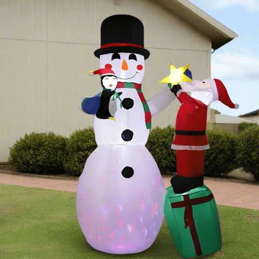 Snowman, Santa and Penguin Inflatable Scene - 240cm