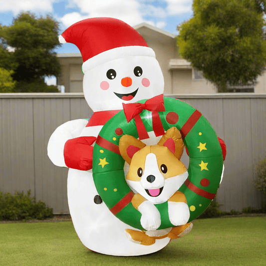 Snowman with Corgi Wreath Christmas Inflatable - 180cm