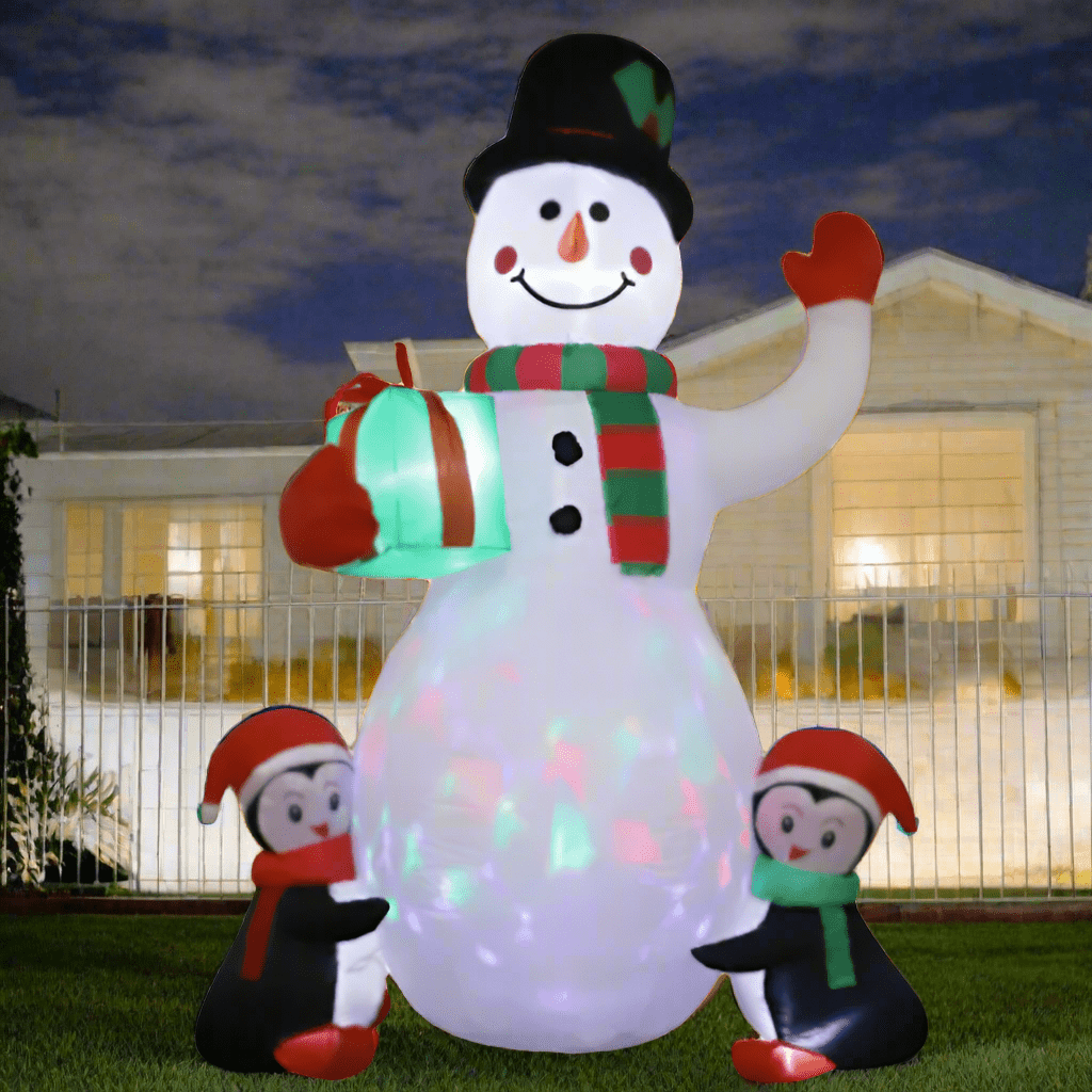 Snowman with Gift and Two Cute Penguins Inflatable - 180cm