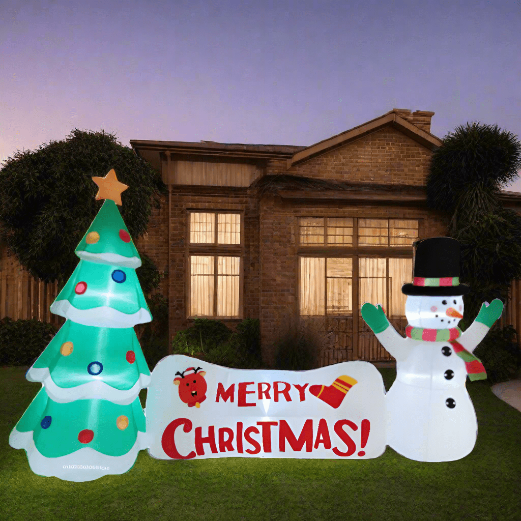 Snowman with Merry Christmas Tree Scene Inflatable - 300cm