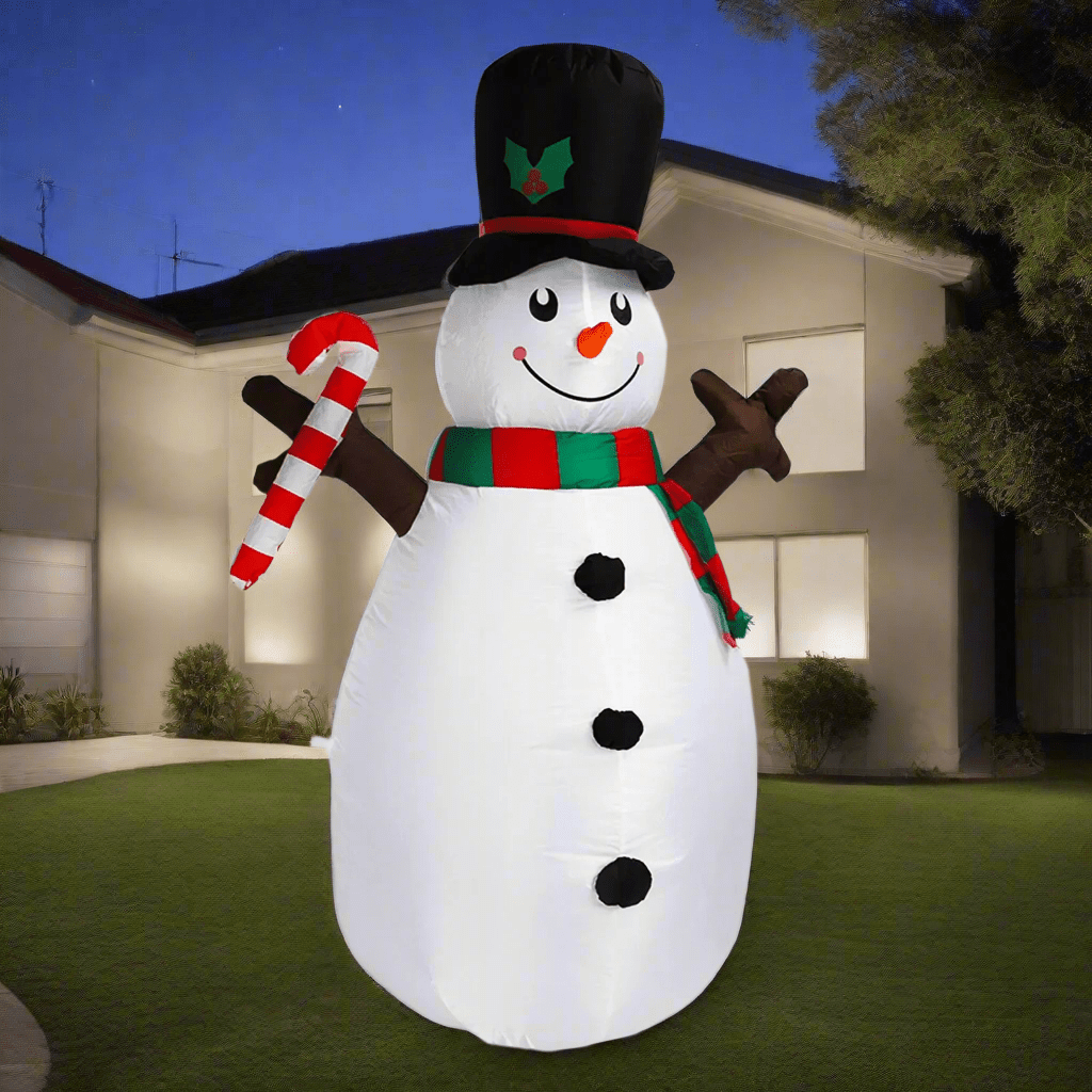 Snowman with Traditional Candy Cane Inflatable - 160cm