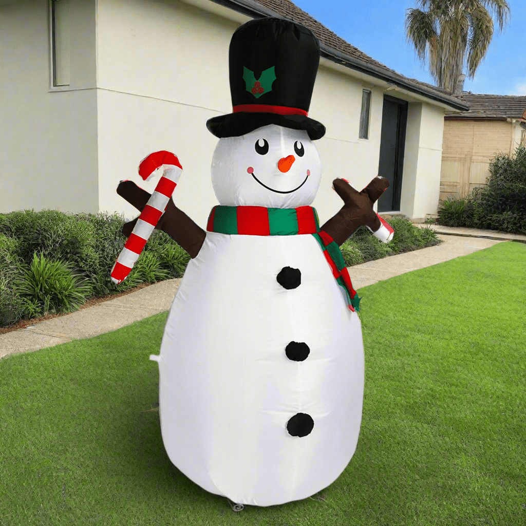 Snowman with Traditional Candy Cane Inflatable - 160cm