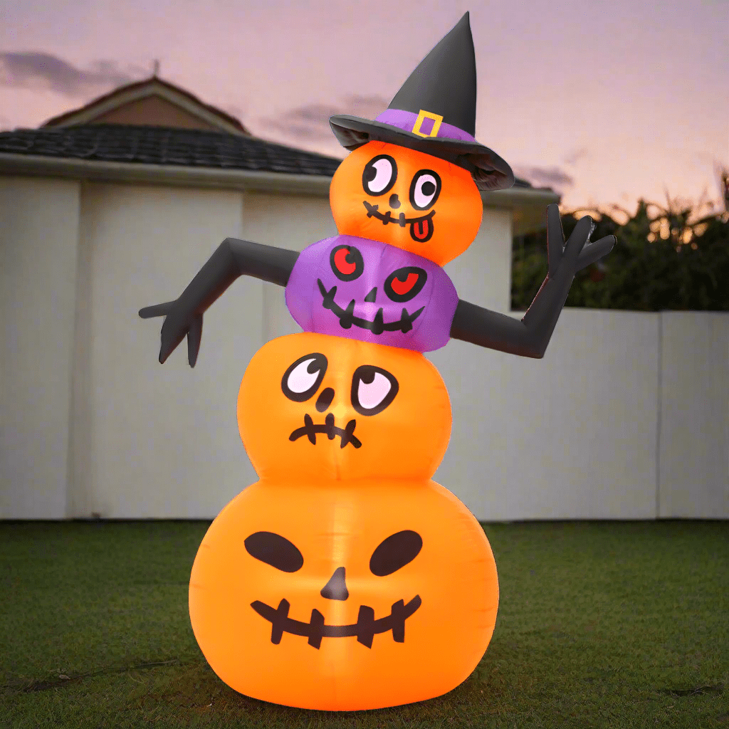 Stacked Halloween Pumpkins with Witch Hat Inflatable - 180cm