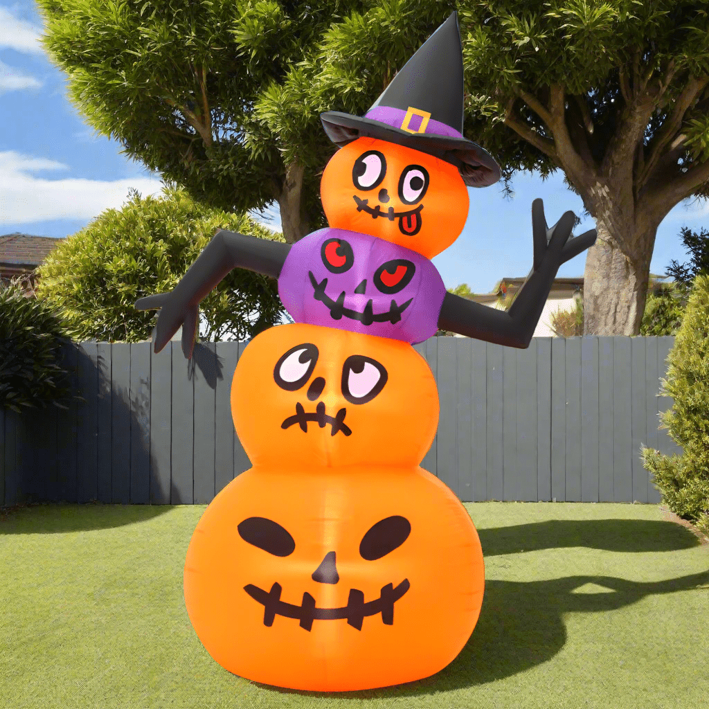 Stacked Halloween Pumpkins with Witch Hat Inflatable - 180cm