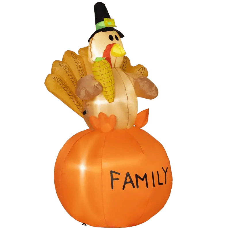 Thanksgiving Turkey on Pumpkin Holding Corn Inflatable - 150cm