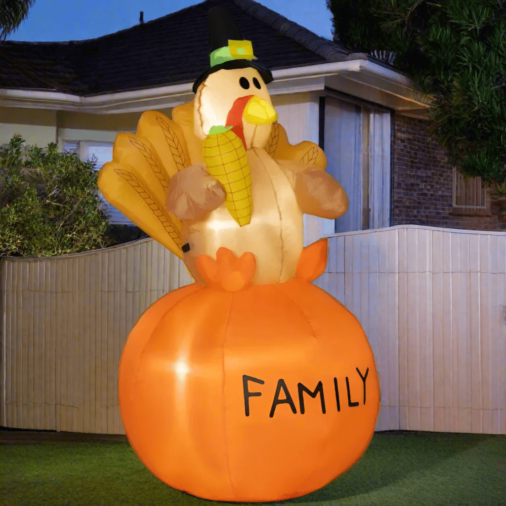 Thanksgiving Turkey on Pumpkin Holding Corn Inflatable - 150cm
