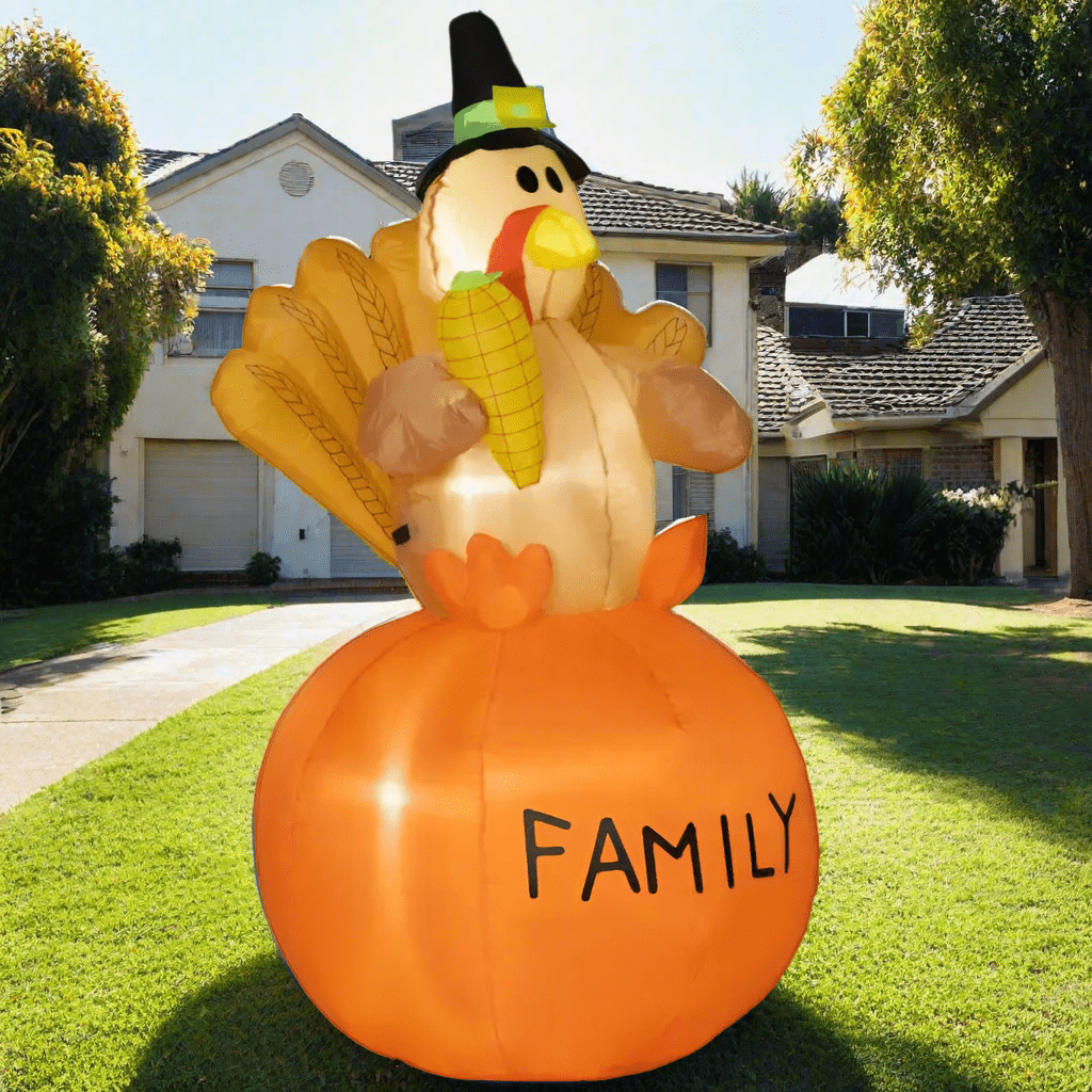 Thanksgiving Turkey on Pumpkin Holding Corn Inflatable - 150cm