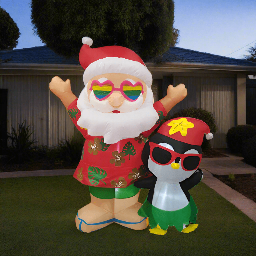 Tropical Santa and Penguin Inflatable - 180cm