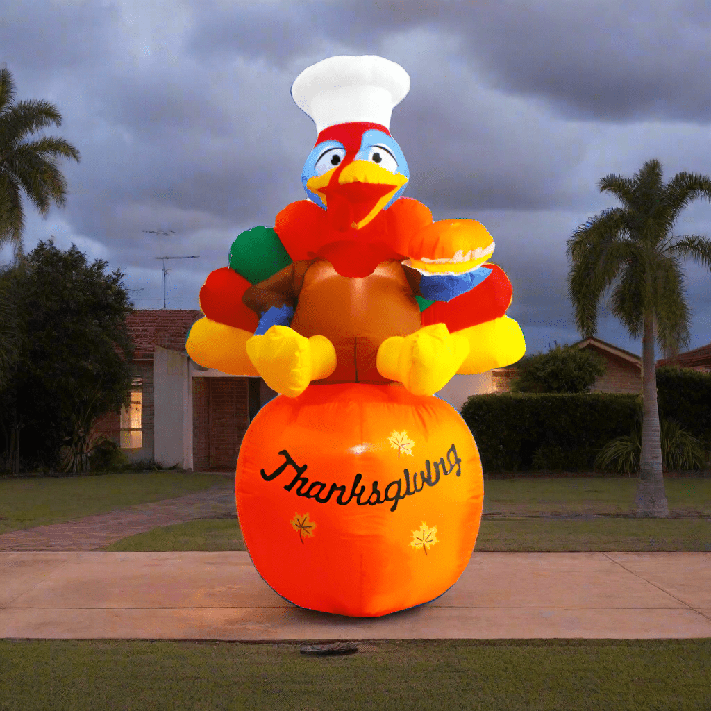 Turkey Chef with Pie on Pumpkin Inflatable - 180cm