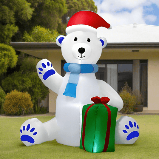 Waving Polar Bear with Present Inflatable - 180cm