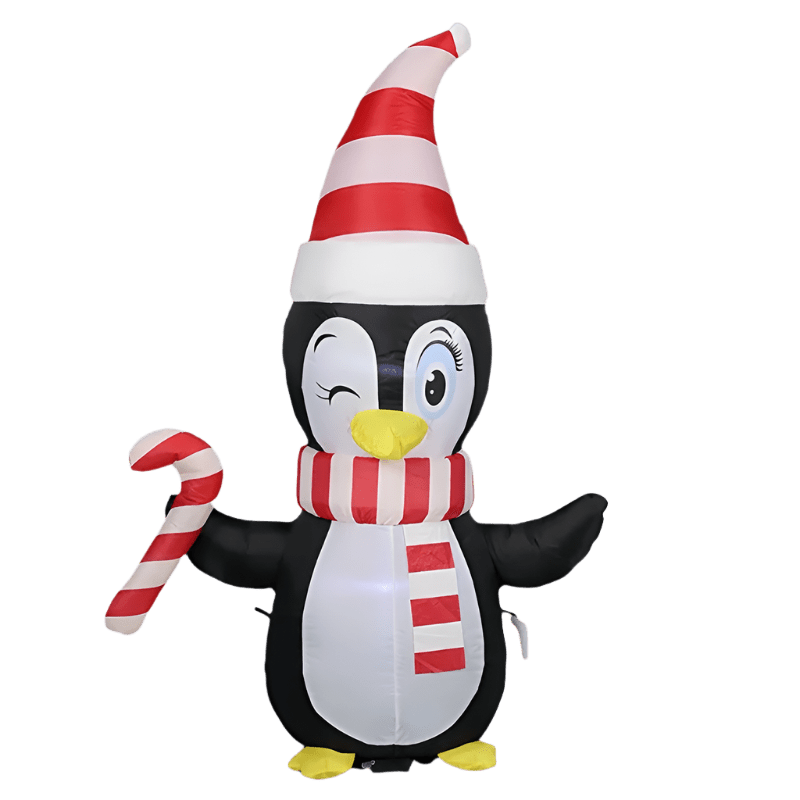 Winking Penguin with Candy Cane Inflatable - 150cm