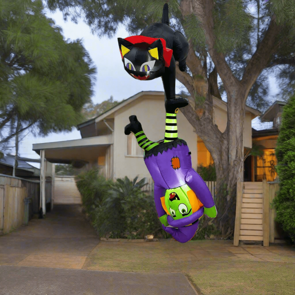 Witch and Cat Hanging Upside Down Inflatable - 240cm