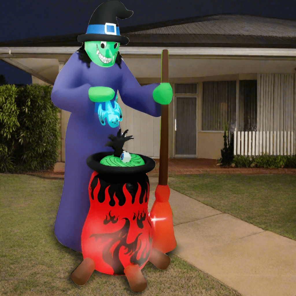 Witch with rotating cauldron and broom - 240cm
