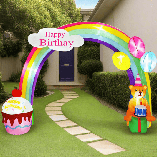 10FT Happy Birthday Inflatable Arch Giant Blow Up with Built - in LED Lights Kids Birthday Party Outdoor Garden Yard Decorations