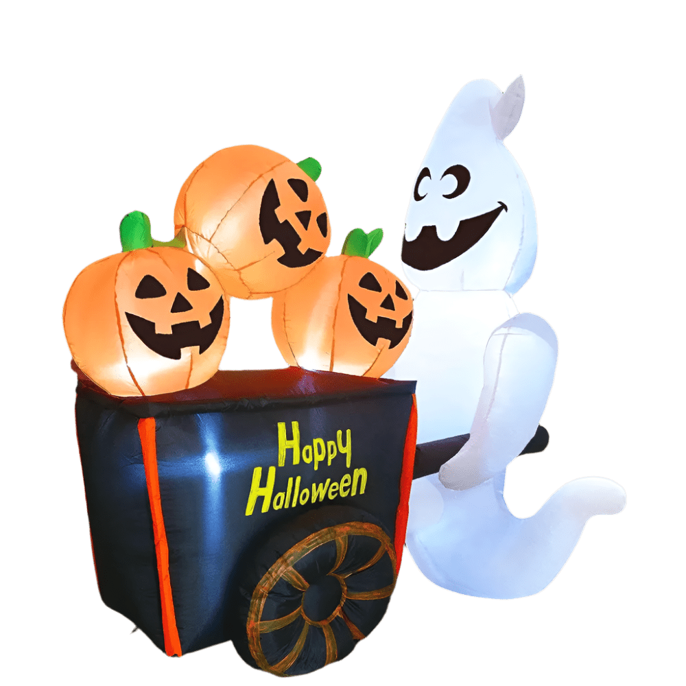 Halloween Ghost Pushing Pumpkin Cart Inflatable - 180cm