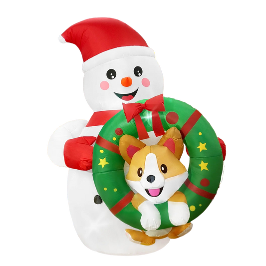 Snowman with Corgi Wreath Christmas Inflatable - 180cm
