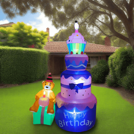 Birthday Bear with Cake Inflatable - 180cm