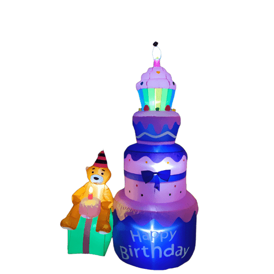 Birthday Bear with Cake Inflatable - 180cm
