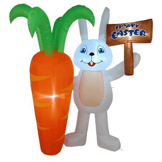 Bunny with Happy Easter Sign and Giant Carrot Inflatable - 180cm