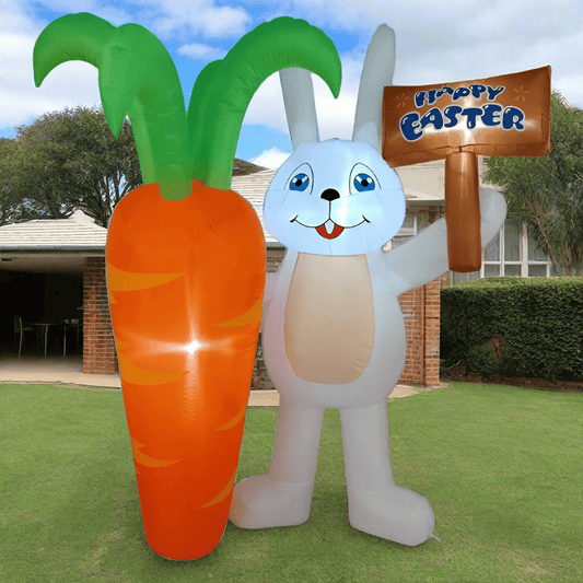 Bunny with Happy Easter Sign and Giant Carrot Inflatable - 180cm